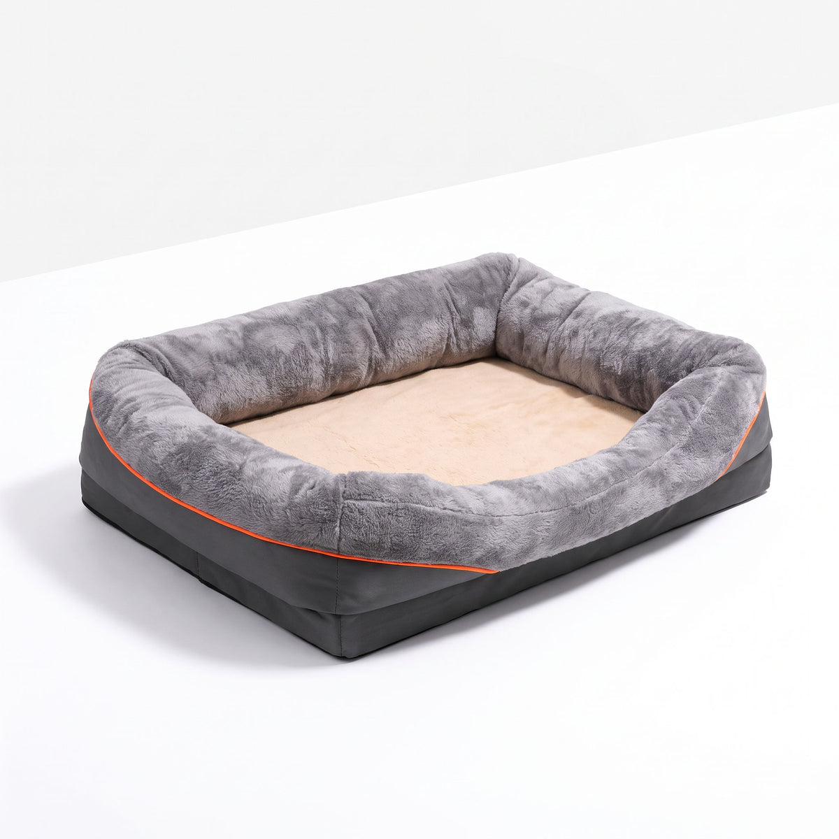Dog sofa bed with raised bolster rim, product hero on a clean background