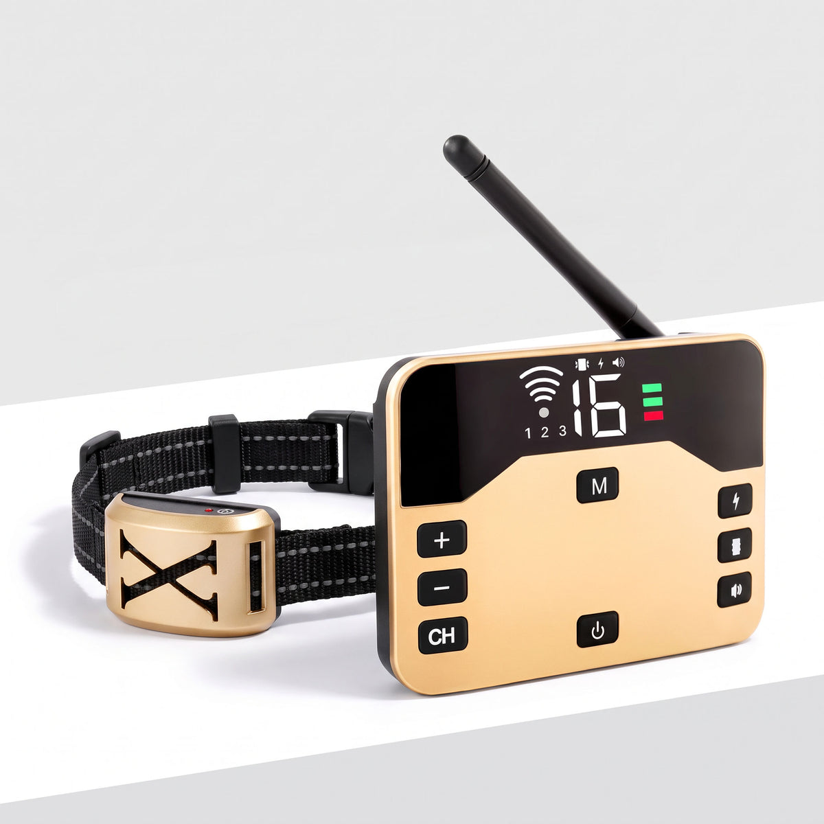 Wireless dog fence receiver collar and transmitter, product hero