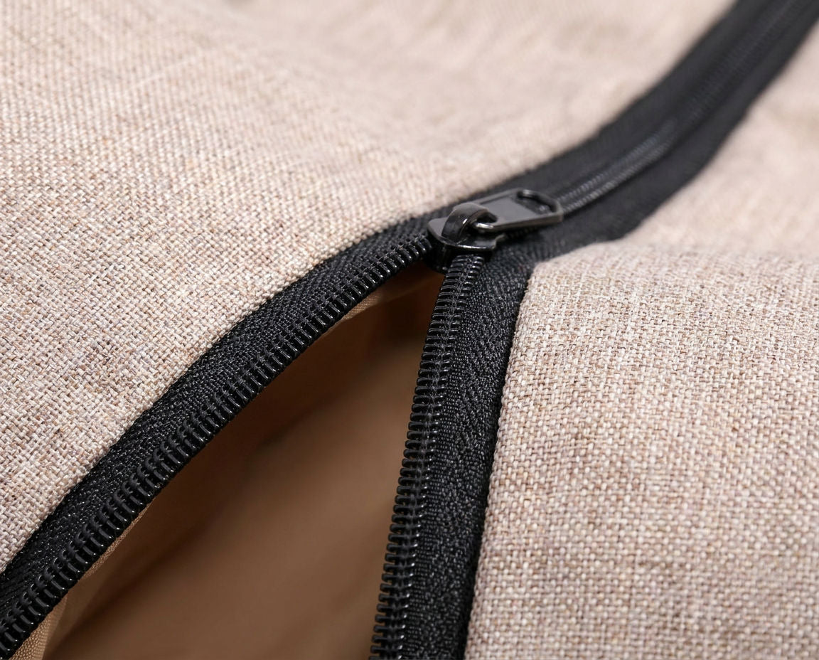 Close-up of the zipper closure on the console dog car seat, half open