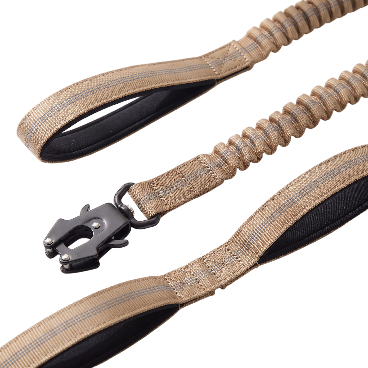 Macro of the X-shaped reinforcement stitching on the leash webbing, background removed